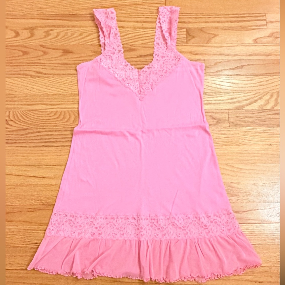Chic Cute and Cozy Pink Lace Trim Sleep Tank Dress
